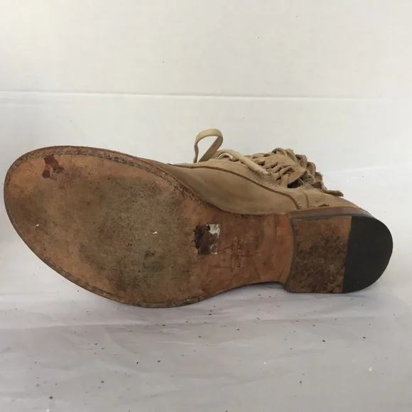 Barney's New York Brown Woven Leather Combat Boot 38.5 Lace up Bohemian Unique